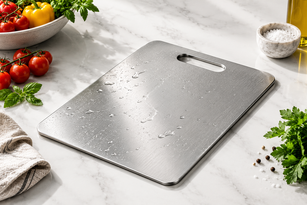 Takora titanium cutting board in use